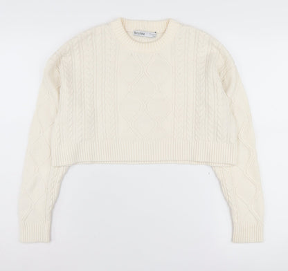 Bershka Women's Ivory Cable-Knit Pullover Jumper XS