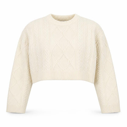 Bershka Women's Ivory Cable-Knit Pullover Jumper XS
