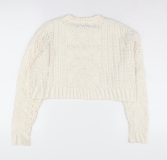 Bershka Women's Ivory Cable-Knit Pullover Jumper XS