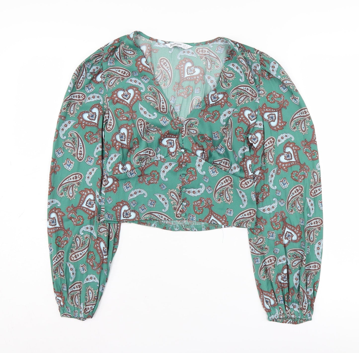 Womens UK Size 10 Stradivarius Green Cropped Blouse