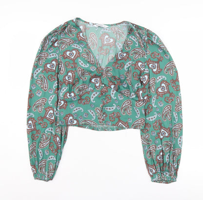 Womens UK Size 10 Stradivarius Green Cropped Blouse