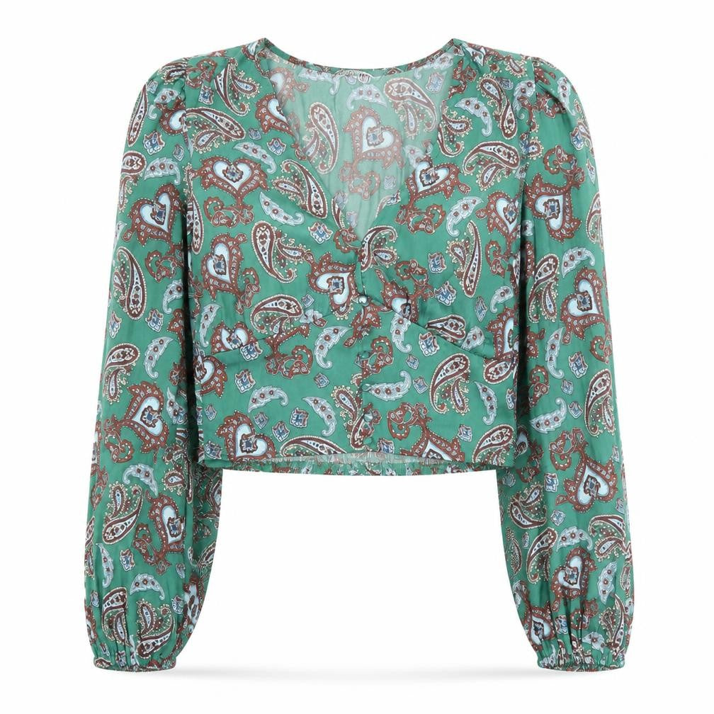 Womens UK Size 10 Stradivarius Green Cropped Blouse