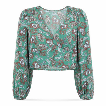 Womens UK Size 10 Stradivarius Green Cropped Blouse