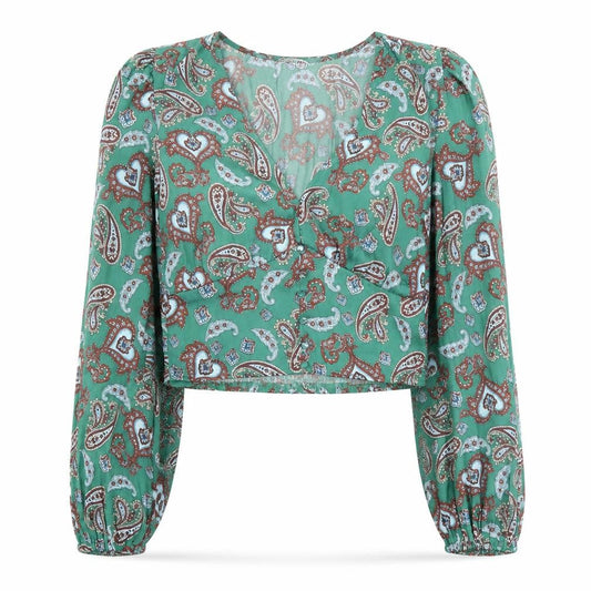 Womens UK Size 10 Stradivarius Green Cropped Blouse