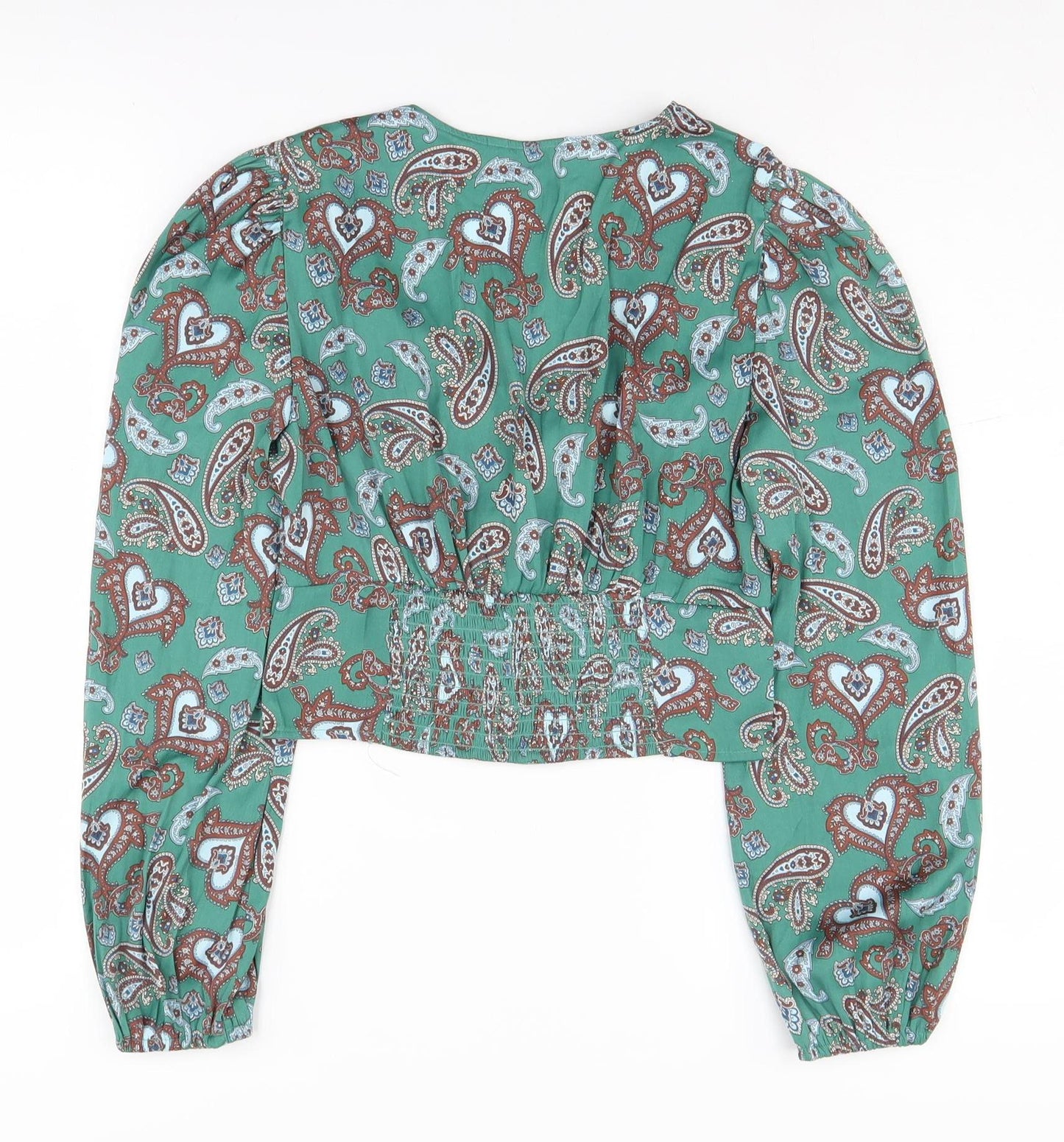 Womens UK Size 10 Stradivarius Green Cropped Blouse