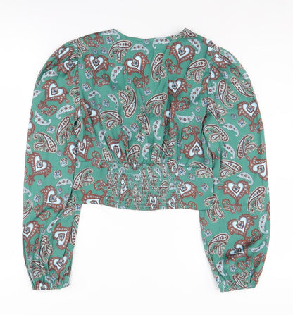 Womens UK Size 10 Stradivarius Green Cropped Blouse