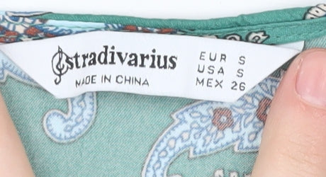 Womens UK Size 10 Stradivarius Green Cropped Blouse