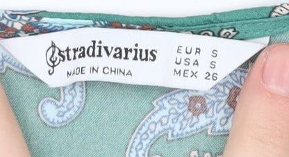 Womens UK Size 10 Stradivarius Green Cropped Blouse