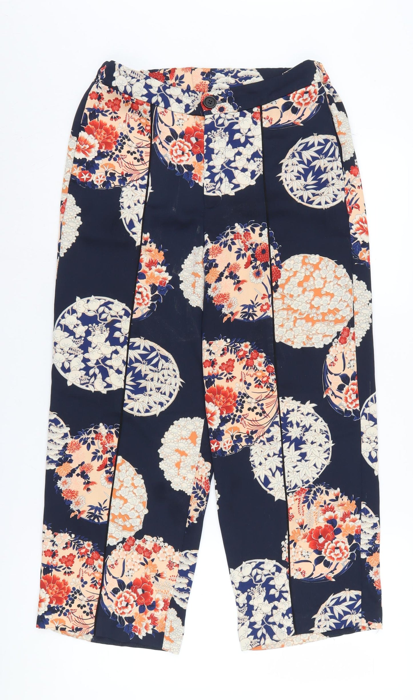 Womens UK Size S Zara Regular Fit Cropped Multicoloured Trousers