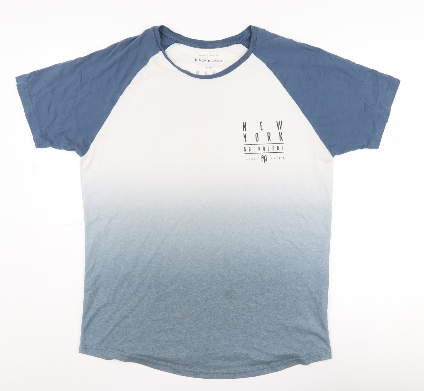 River Island Men Blue Large Graphic Print T-Shirt