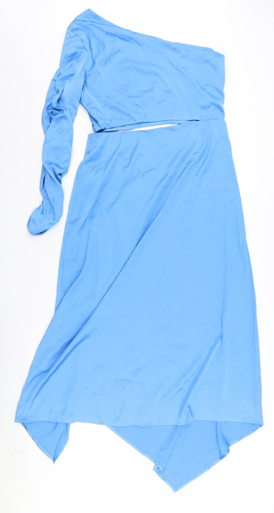 Stradivarius Blue One Shoulder Asymmetric Dress L