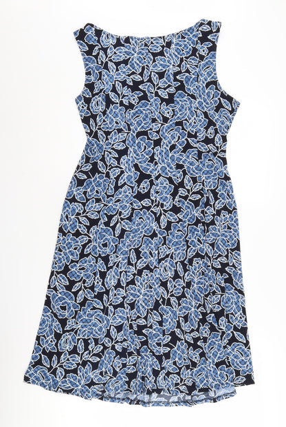 Perceptions Women's Blue Floral A-Line Dress UK 12