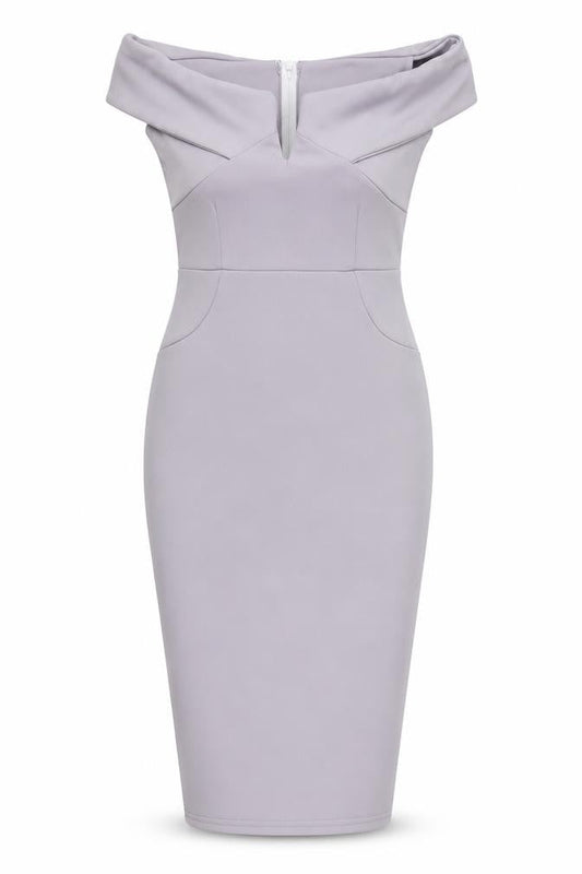 Front view of Missguided Women Off Shoulder Grey Pencil Dress UK 8