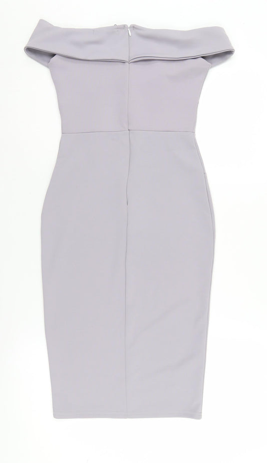 Missguided Women Off Shoulder Grey Pencil Dress UK 8