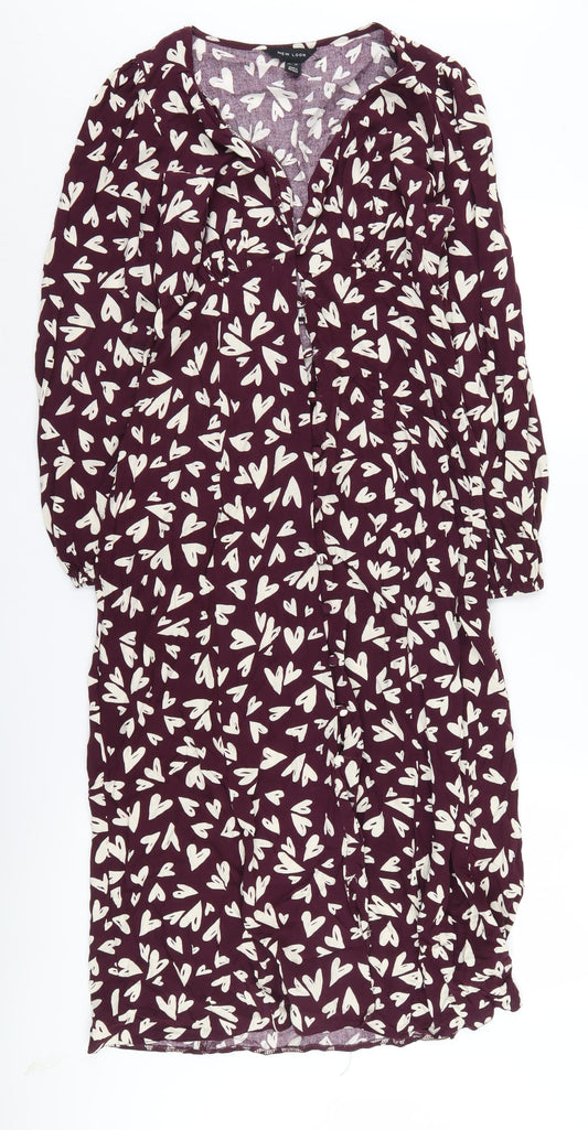 New Look Women's Purple 10 Button Shift Dress