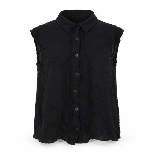 Front view of ASOS Women's Black Sleeveless Button-Up Top, size 10