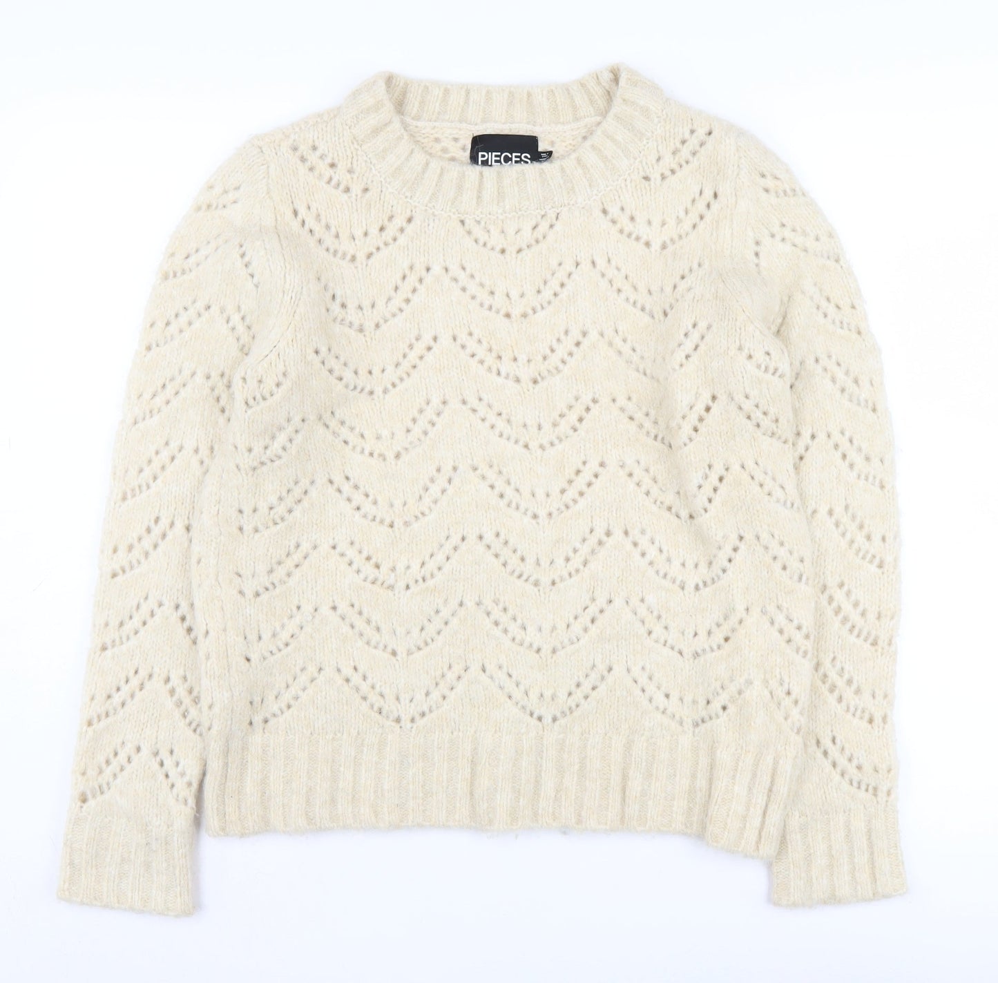 Womens UK Size XS Pieces Beige Pullover Jumper
