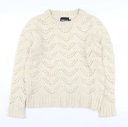 Womens UK Size XS Pieces Beige Pullover Jumper
