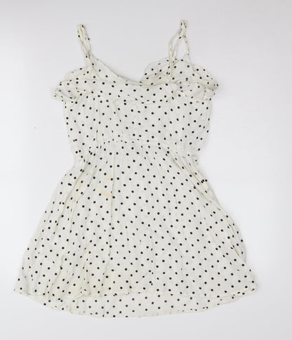 H&M Women's White Polka Dot Slip Dress Size 8