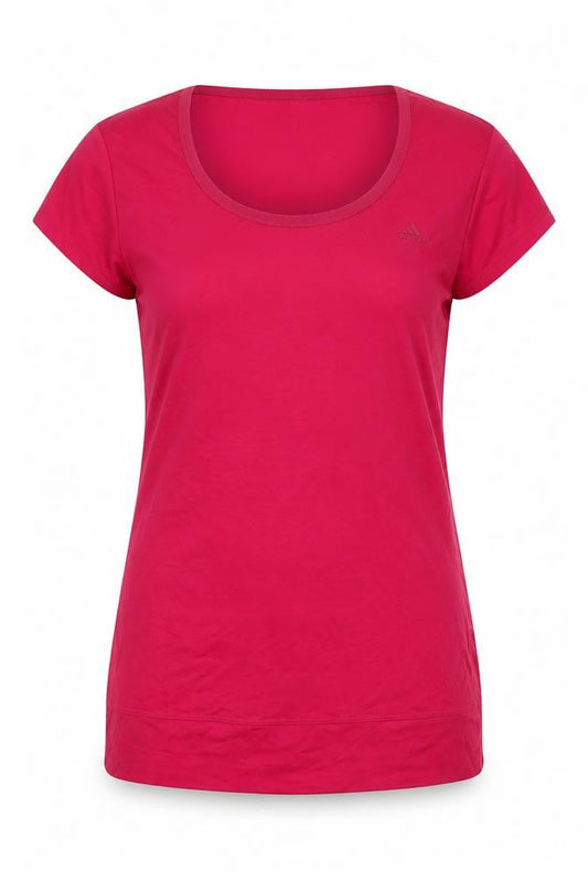Front view of Adidas Pink Women's T-Shirt, size 14, Round Neck Basic
