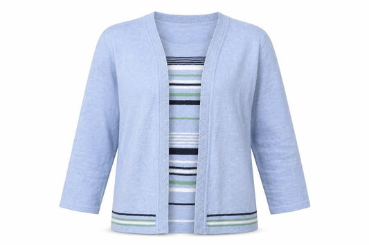 Front view of Honor Millburn Women's Blue Cardigan M Striped Acrylic