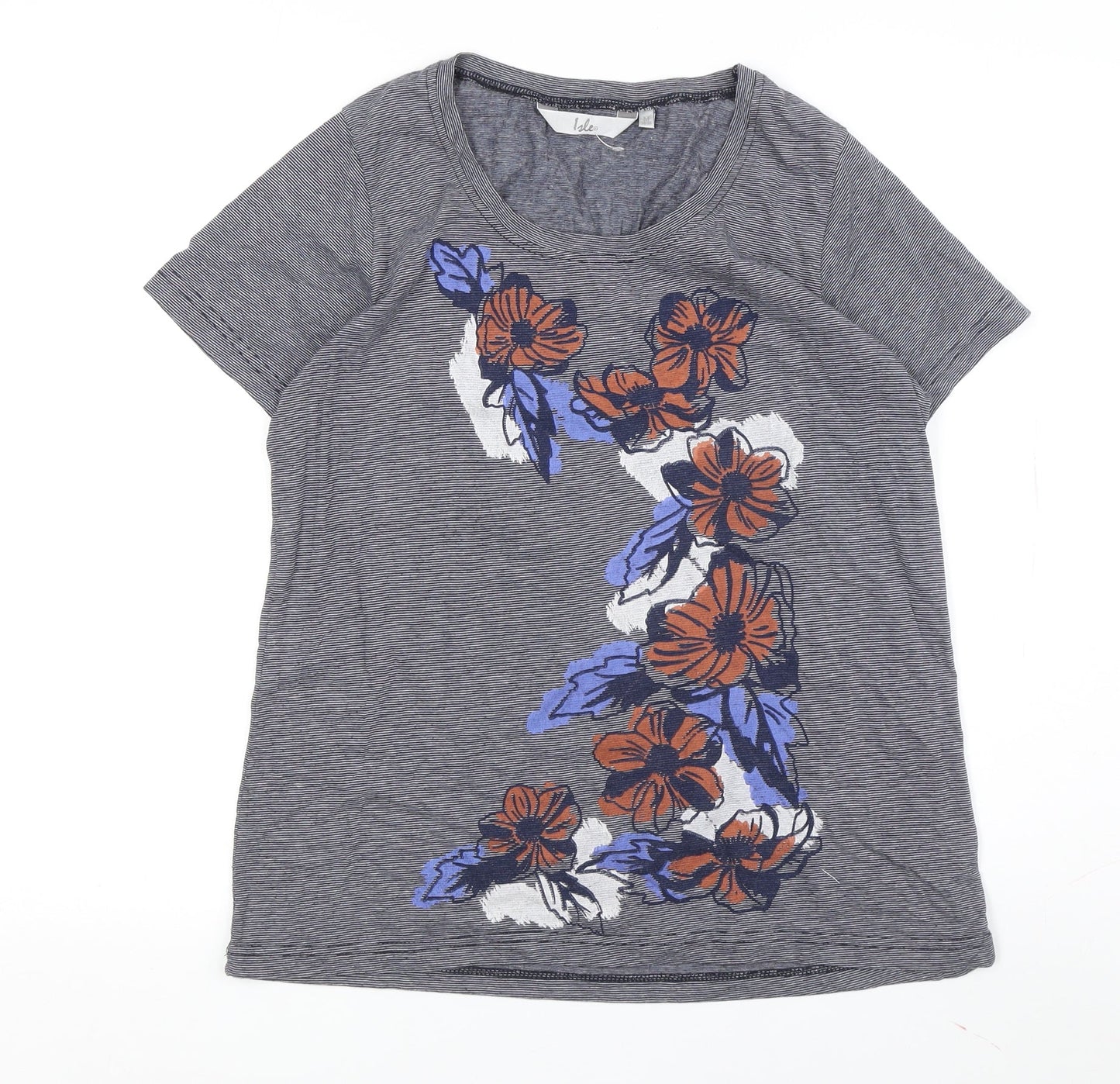 Isle Grey Floral T-Shirt for Women - Size M, Casual Wear