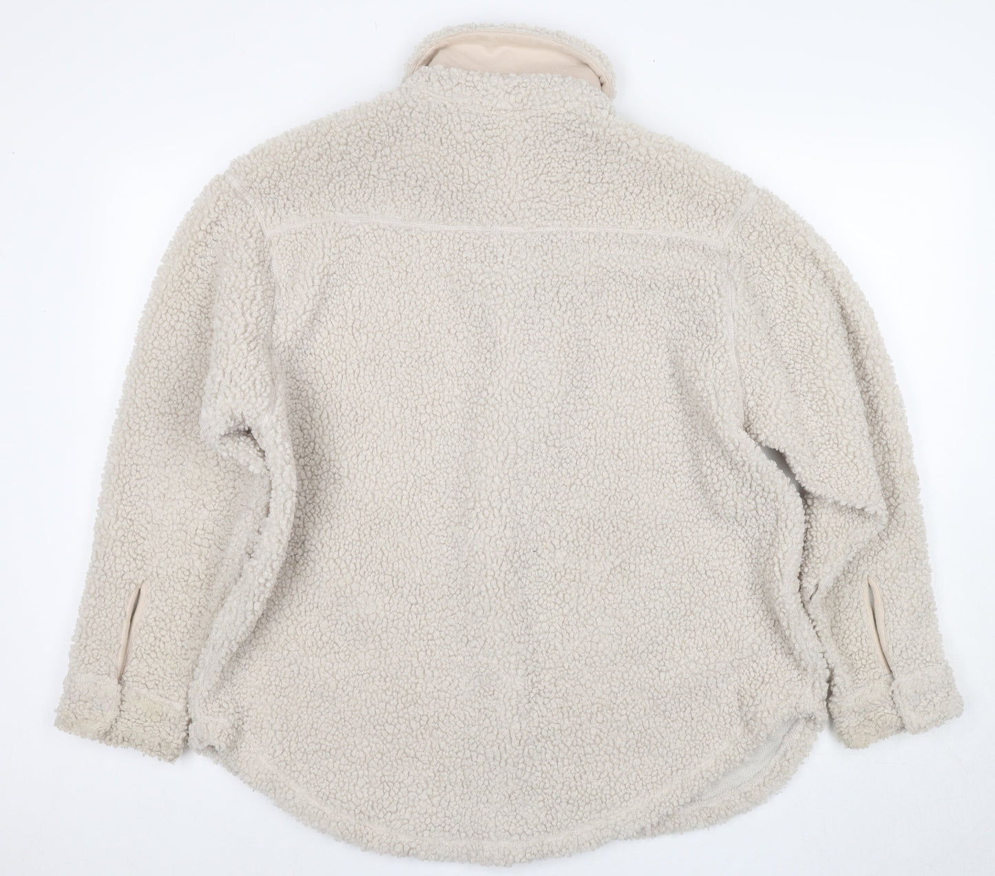 H&M Women's Beige Fleece Jacket M Button Casual