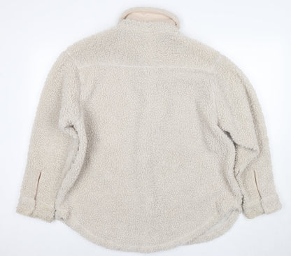 H&M Women's Beige Fleece Jacket M Button Casual