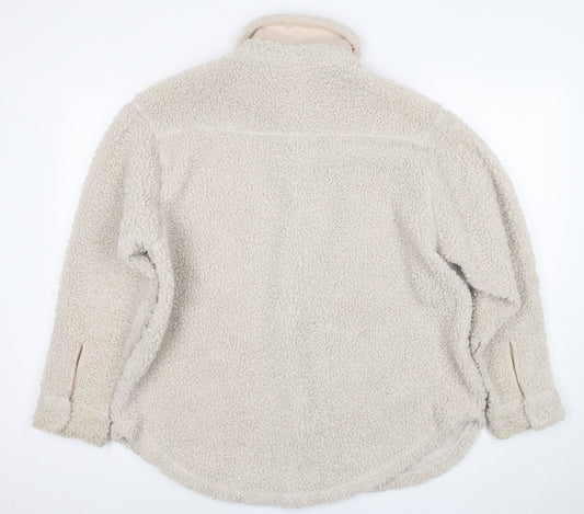 H&M Women's Beige Fleece Jacket M Button Casual