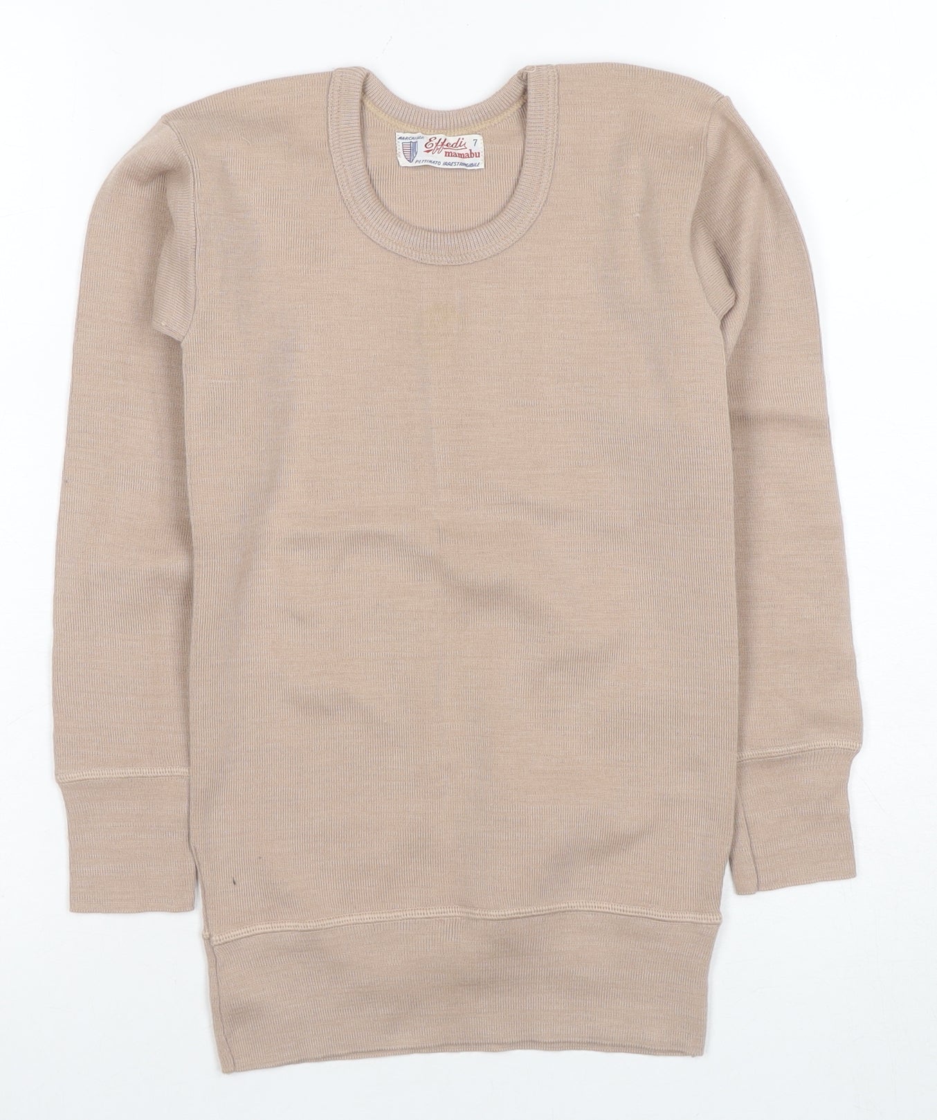 Effedi Beige Boys Pullover Long Sleeve Jumper, Round Neck, Size 7