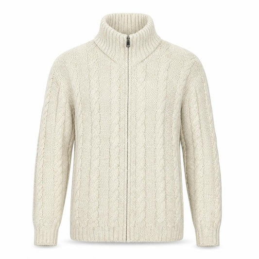 Les Copains Mens Beige Full Zip Cable-Knit Jumper Size S