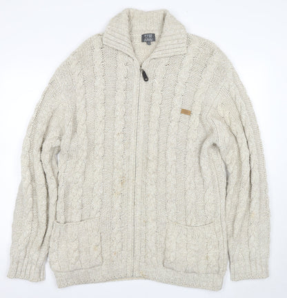 Les Copains Mens Beige Full Zip Cable-Knit Jumper Size S
