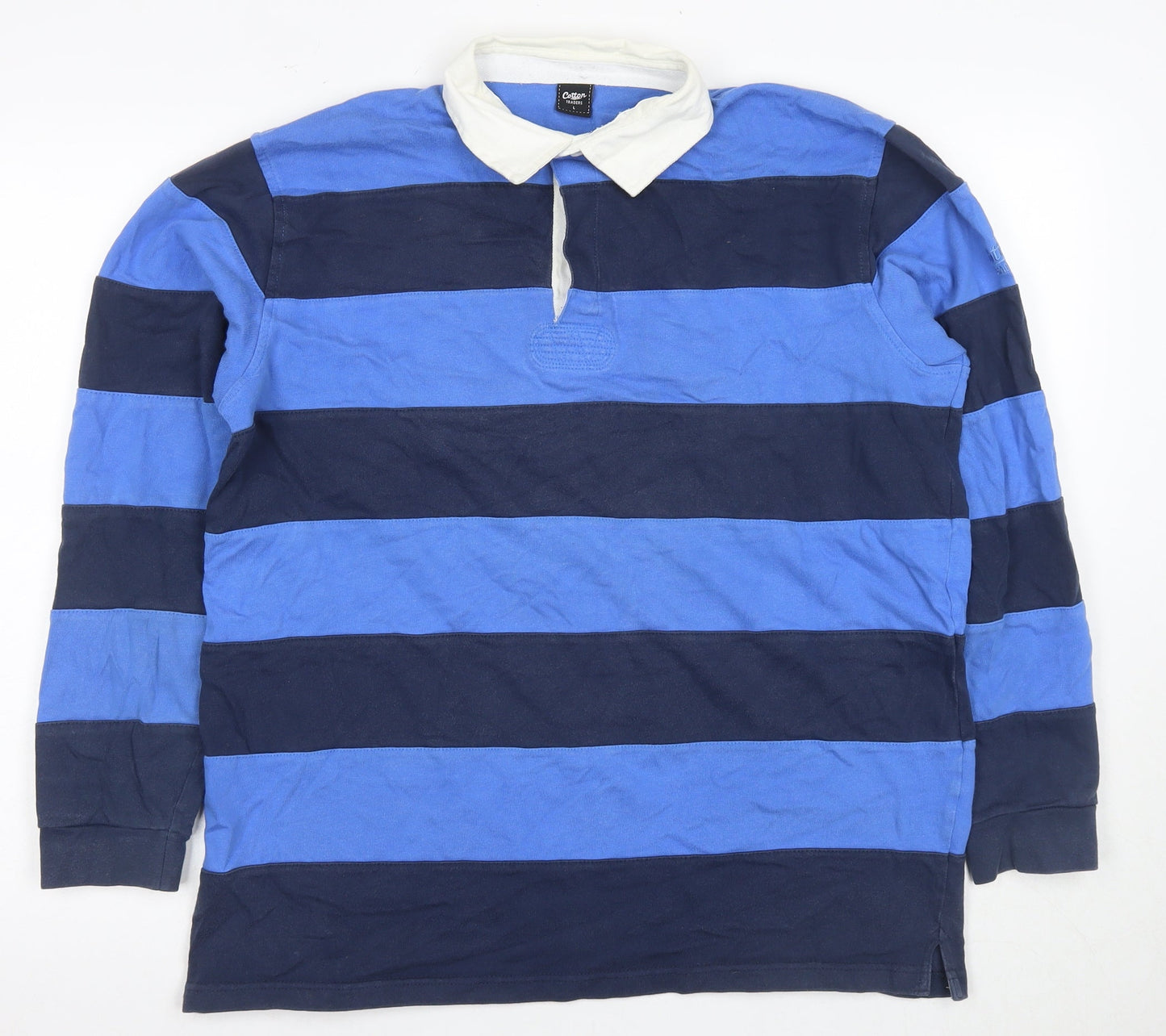 Cotton Traders Men's Blue Striped Polo Shirt - Large
