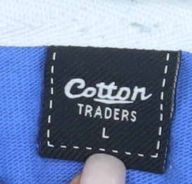 Cotton Traders Men's Blue Striped Polo Shirt - Large