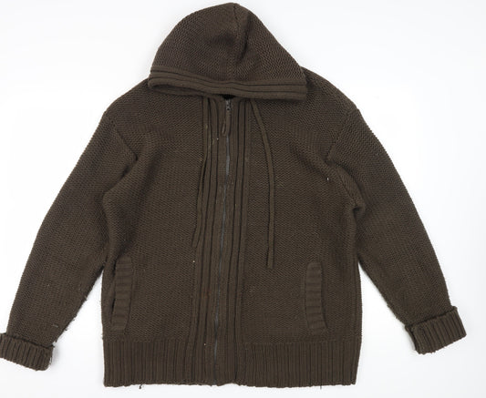 Peter Smith Men's Brown XL Chunky Full Zip Jumper