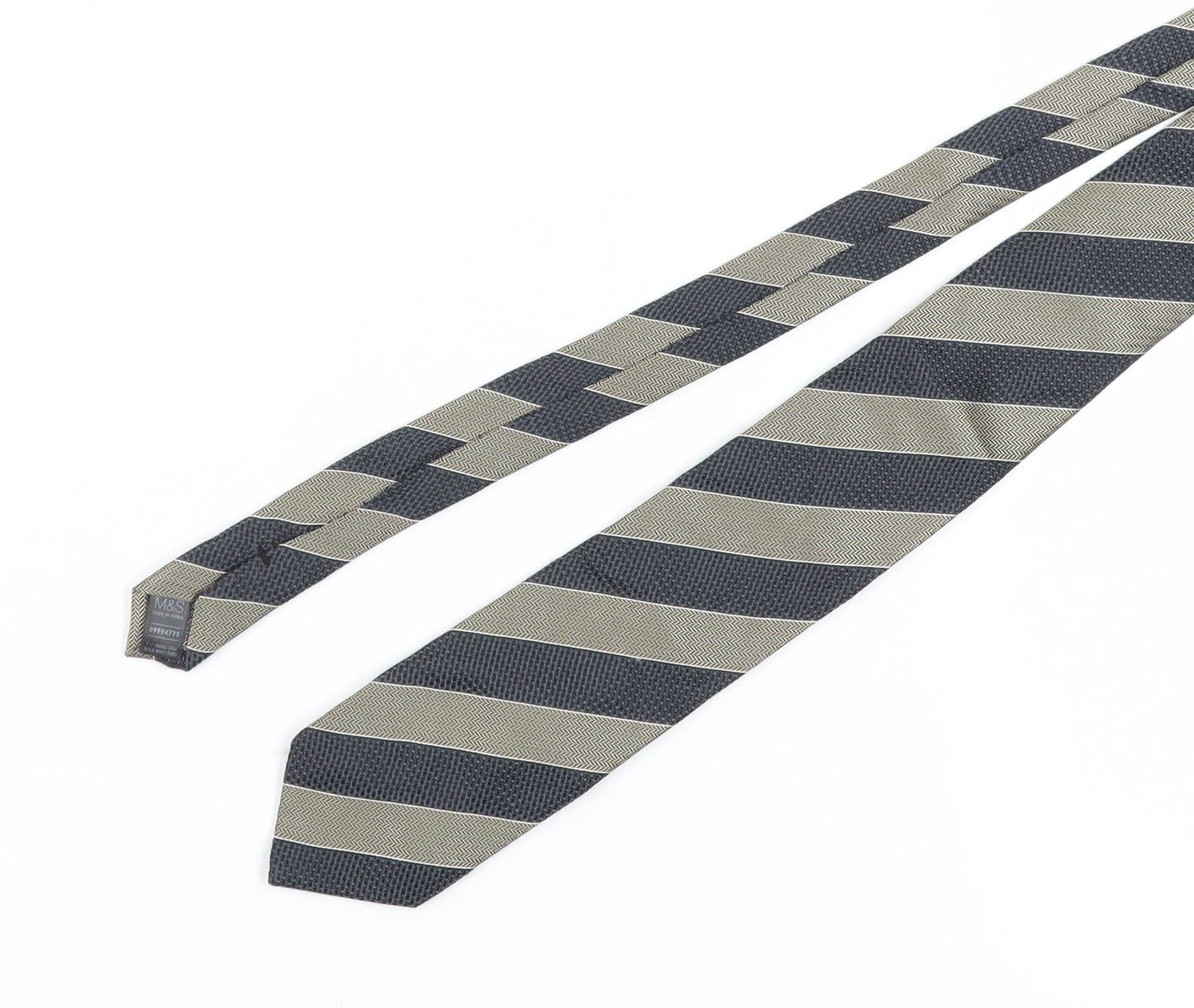 Marks and Spencer Men's Black Striped Silk Tie 176 Herringbone