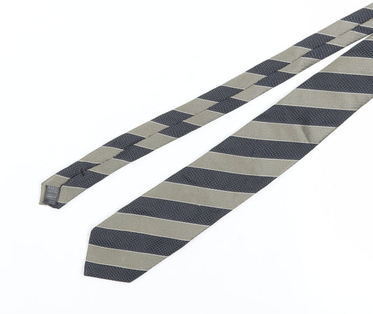 Marks and Spencer Men's Black Striped Silk Tie 176 Herringbone