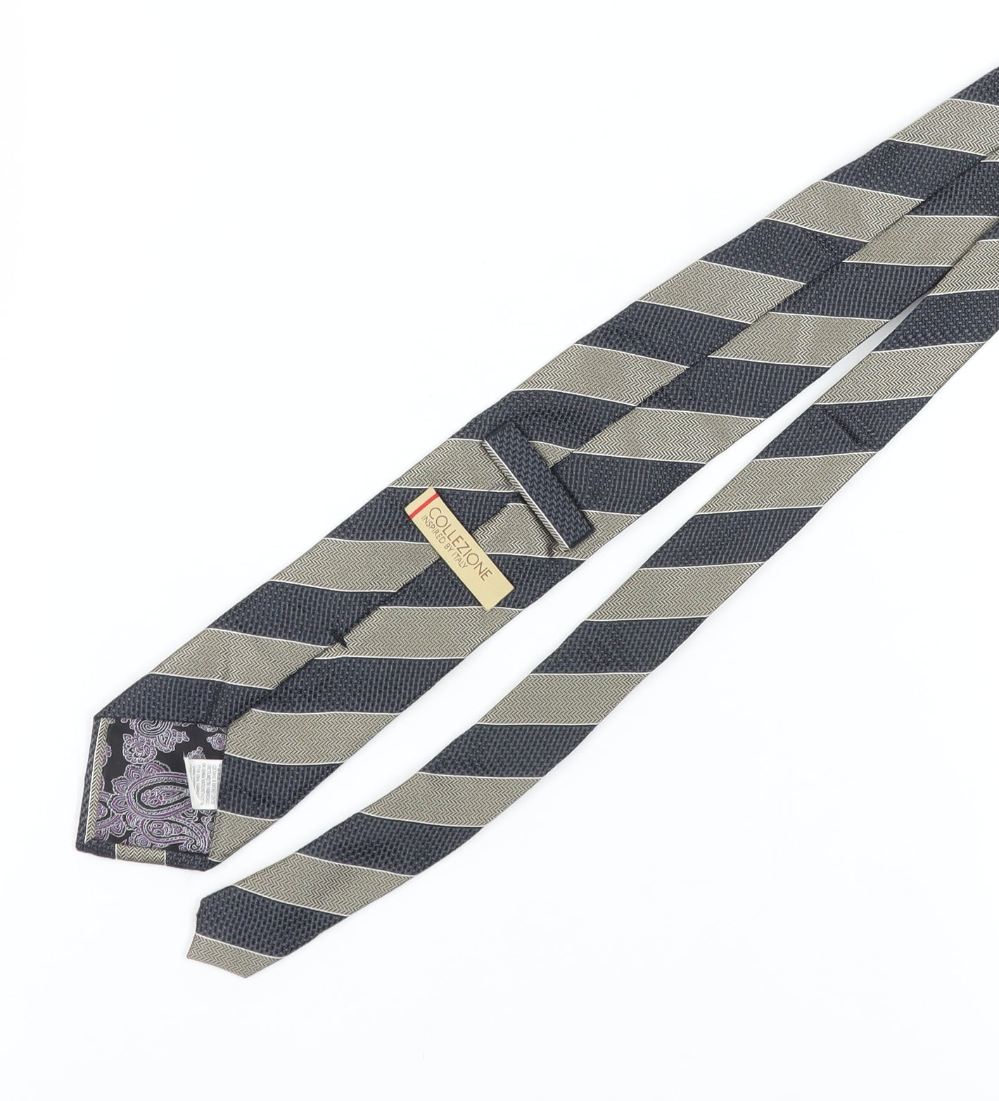 Marks and Spencer Men's Black Striped Silk Tie 176 Herringbone