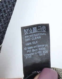 Marks and Spencer Men's Black Striped Silk Tie 176 Herringbone