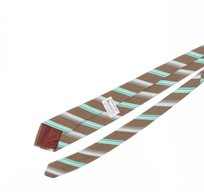 Hardy Amies Brown Aqua Striped Men's Vintage Tie