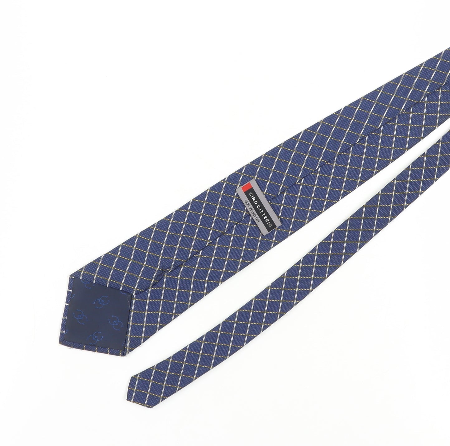 Mens Ciro Citterio Blue Plaids & Checks 100% Polyester Designer Tie