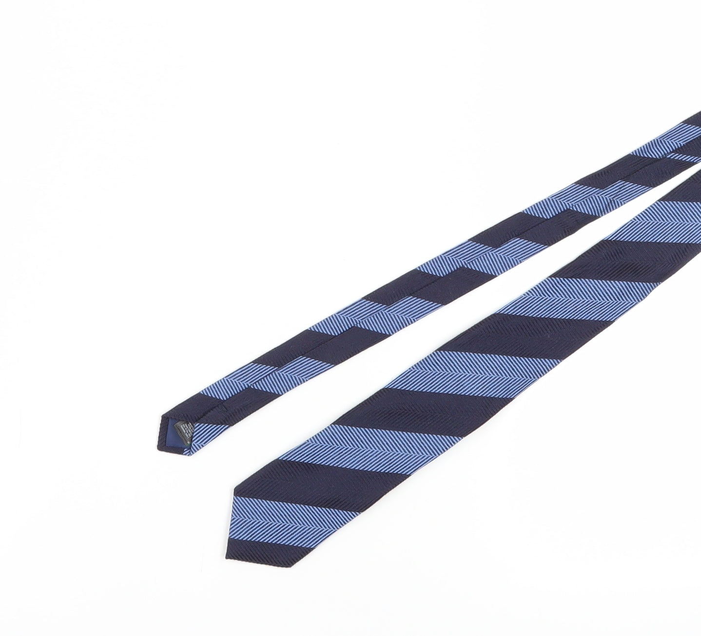Marks and Spencer Men's Blue Striped Wool Silk Slim Tie