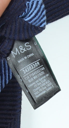 Marks and Spencer Men's Blue Striped Wool Silk Slim Tie