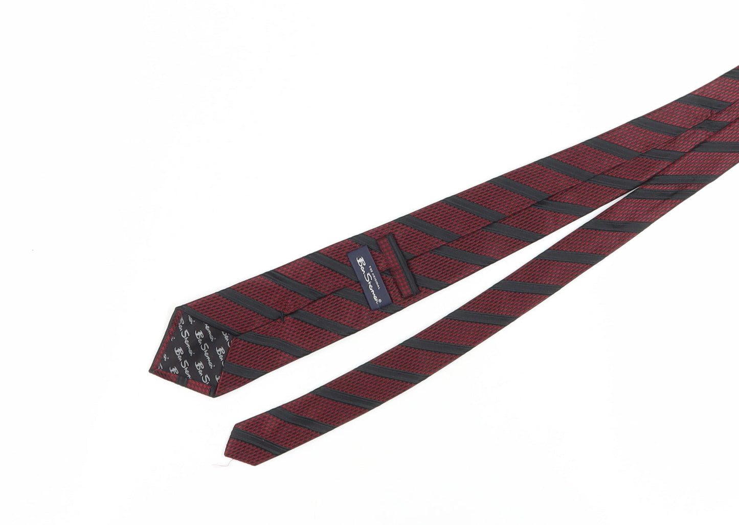 Mens Ben Sherman Red Striped 100% Silk Slim Tie