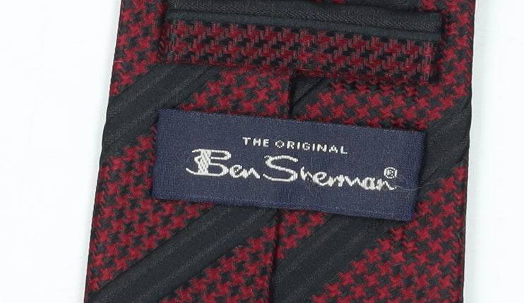 Mens Ben Sherman Red Striped 100% Silk Slim Tie