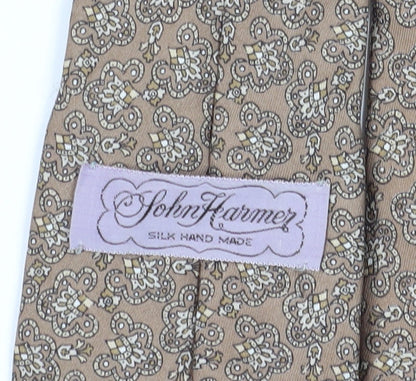 John Harmer Men's Beige Floral Silk Tie, Handmade