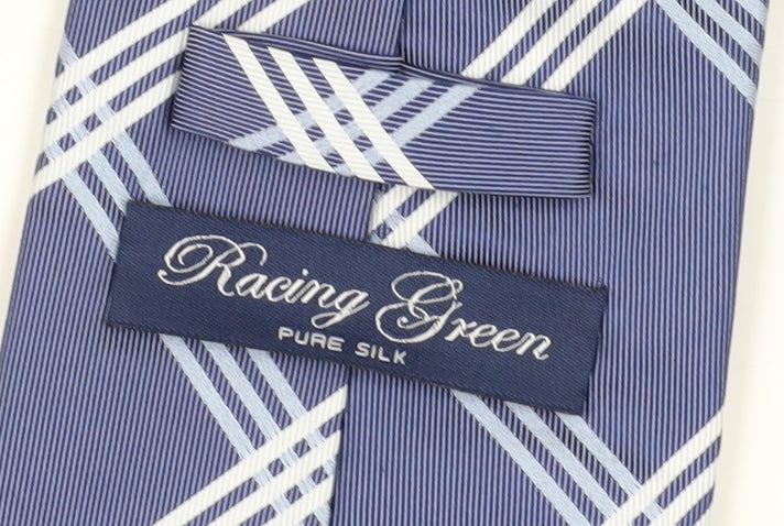 Racing Green Men's Blue Plaid Silk Tie - One Size