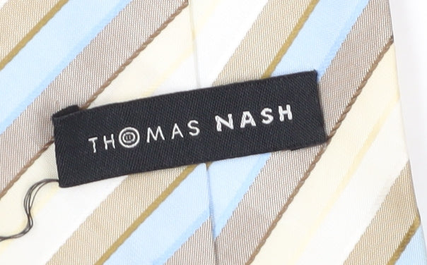 Thomas Nash Men's Beige Blue Striped Slim Tie