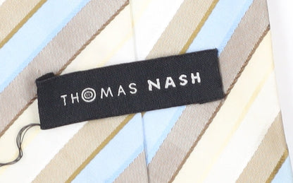 Thomas Nash Men's Beige Blue Striped Slim Tie