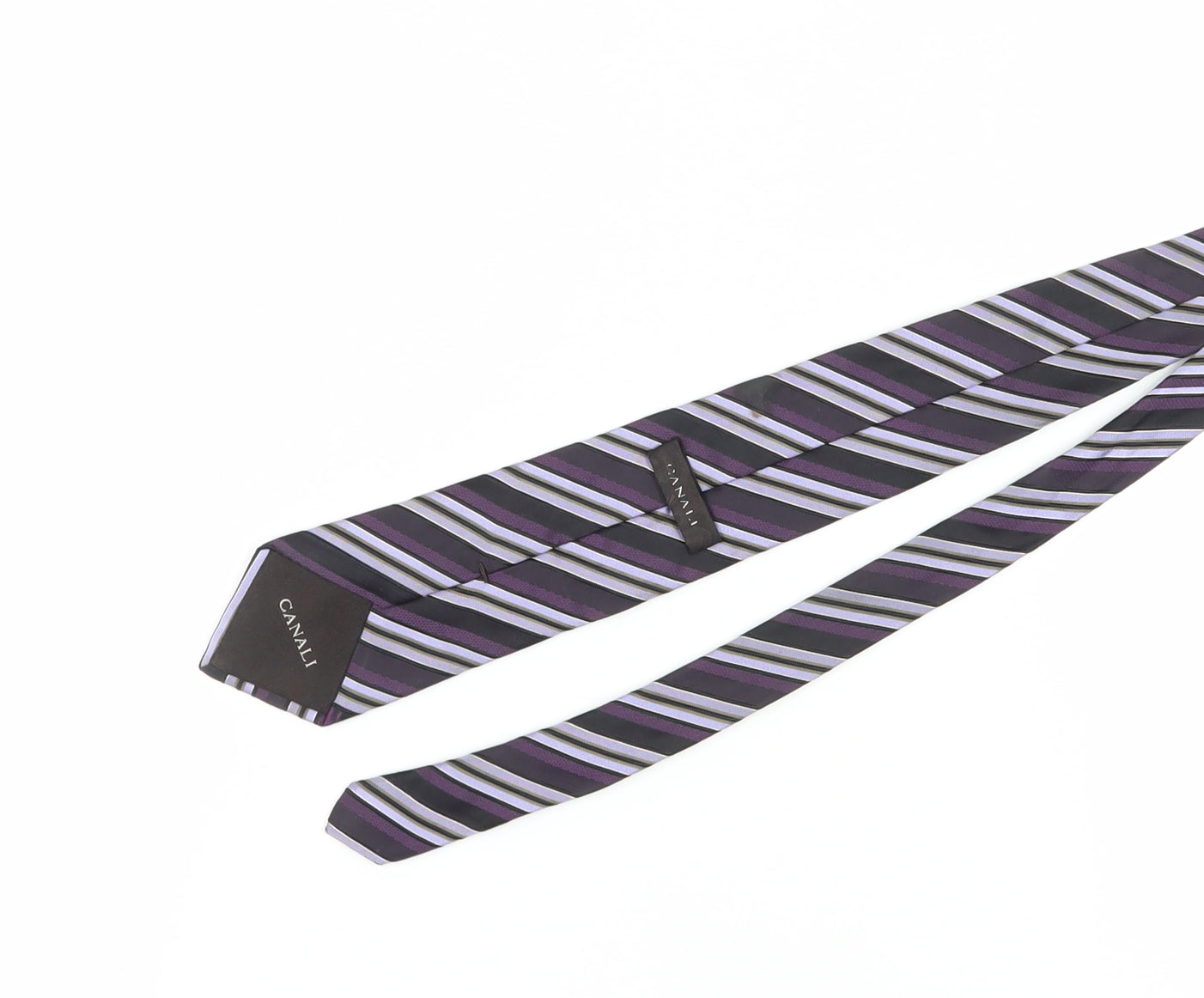 Mens Canali Purple Striped 100% Silk  Tie